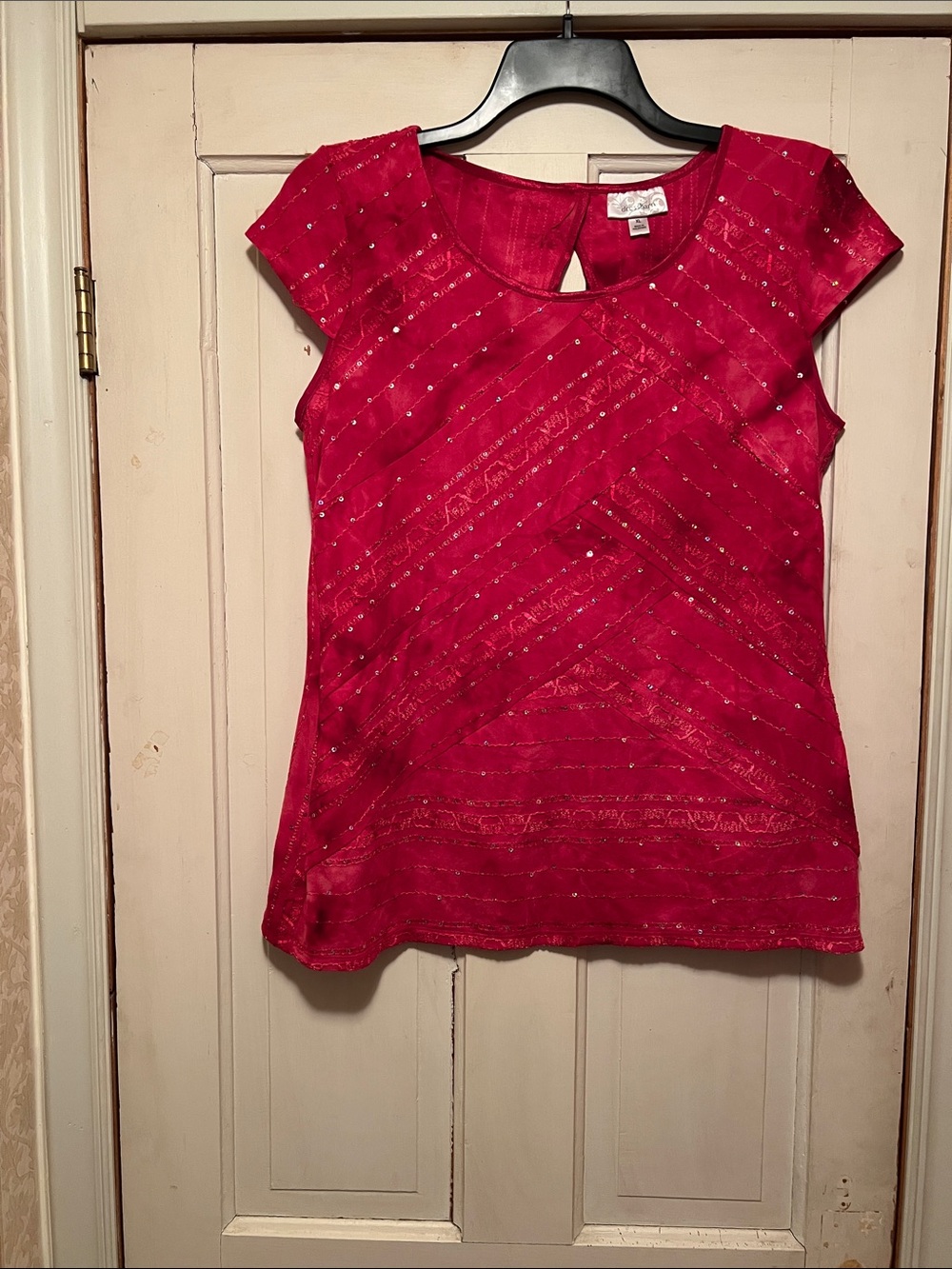 Dress Barn Red Sequin Accent Cap Sleeve Blouse